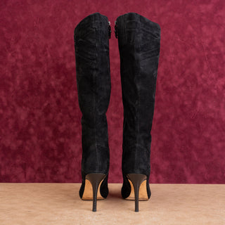 Via Spiga Women Black Suede Fashion Zip Vintage Y2K Fashion Knee Boots sz 8