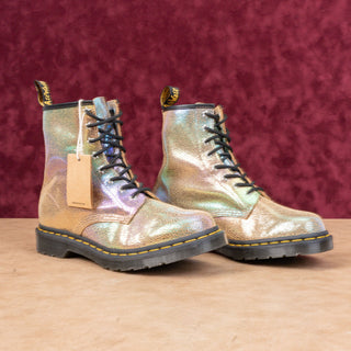 Dr Martens Women Rainbow Gold Metallic Leather Lace-up Combat Boots sz 10
