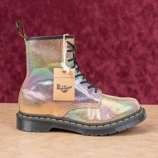 Dr Martens Women Rainbow Gold Metallic Leather Lace-up Combat Boots sz 10