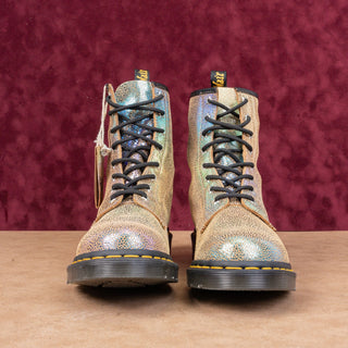 Dr Martens Women Rainbow Gold Metallic Leather Lace-up Combat Boots sz 10