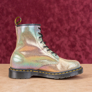 Dr Martens Women Rainbow Gold Metallic Leather Lace-up Combat Boots sz 10