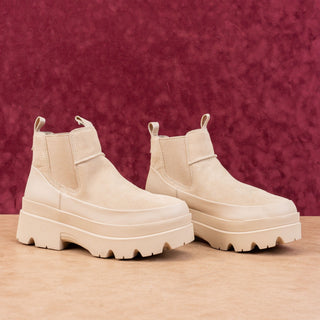 UGG Women Bris Beige Suede Platform Chelsea Ankle Boots sz 11