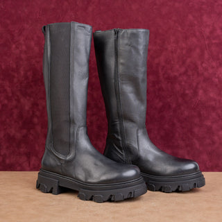 Steve Madden Women Esma Black Leather Festival Party Zip Platform Knee Boots sz 10
