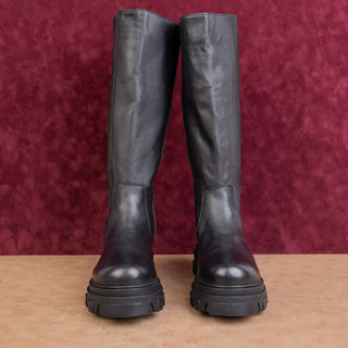Steve Madden Women Esma Black Leather Festival Party Zip Platform Knee Boots sz 10