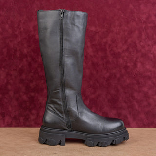 Steve Madden Women Esma Black Leather Festival Party Zip Platform Knee Boots sz 10