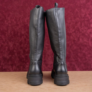 Steve Madden Women Esma Black Leather Festival Party Zip Platform Knee Boots sz 10