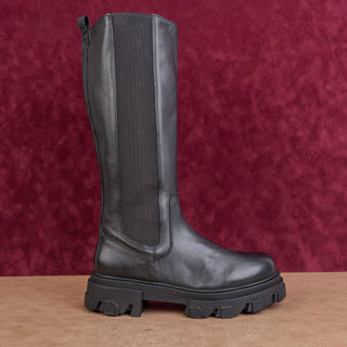 Steve Madden Women Esma Black Leather Festival Party Zip Platform Knee Boots sz 10