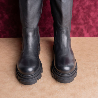 Steve Madden Women Esma Black Leather Festival Party Zip Platform Knee Boots sz 10