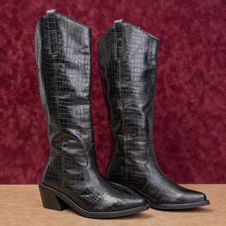 Alohas Women Boho Croc Print Leather Cowboy Modern Western Boots 9US EUR 40