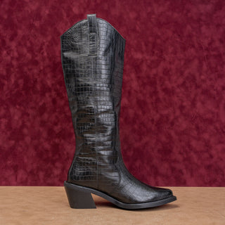 Alohas Women Boho Croc Print Leather Cowboy Modern Western Boots 9US EUR 40
