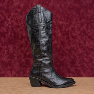 Alohas Women Boho Croc Print Leather Cowboy Modern Western Boots 9US EUR 40