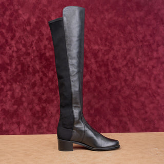 Stuart Weitzman Women Reserve Top Black Leather Back Stretch 5050 OTK Boots sz 5