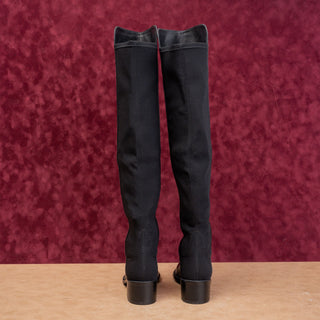 Stuart Weitzman Women Reserve Top Black Leather Back Stretch 5050 OTK Boots sz 5