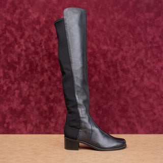 Stuart Weitzman Women Reserve Top Black Leather Back Stretch 5050 OTK Boots sz 5
