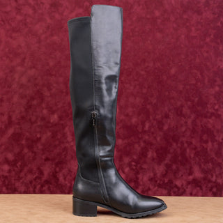 Blondo Women Sierra Black Leather elastic Panel Waterproof OTK Fashion Boots sz 8