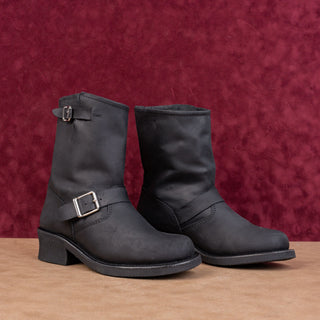 Jeffrey Campbell Women Black Leather Engineer Moto Biker Mid Boots sz 8