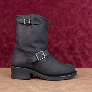 Jeffrey Campbell Women Black Leather Engineer Moto Biker Mid Boots sz 8
