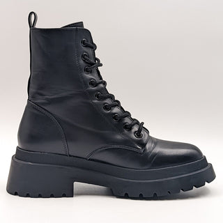 Topshop Women Faux Leather Platform Black Combat Boots EUR 41 US 10