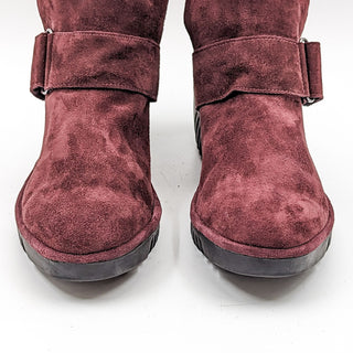 Fly London Wmn Lobe Hook Loop Burgundy Leather Wedge Lug Boots 10-10.5US EUR 41