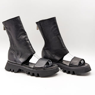 Guidi Women Zoomorphic High Vi Lite Vibram Black Leather Sandals size 7US EUR37