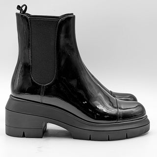 Stuart Weitzman Women Norah Chelsea Black Patent Leather Platform Boots size 9