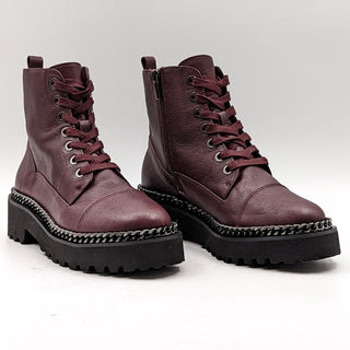 Vince Camuto Mindinta Women Burgundy Combat Lug Sole Boots Sz 7.5M