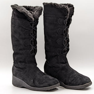Khombu Nordic Women Suede Black Faux Fur Lined Lace up Boots size 6.5M