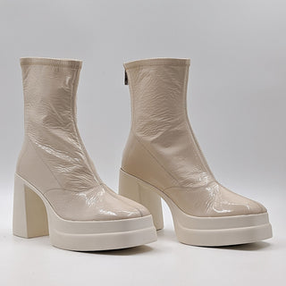 Free People Wmn Double Stack Y2k 90s Platform Cream Leather Boots 8.5US EUR 39