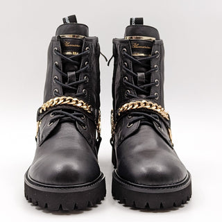 Blumarine Women Logo Chain Harness Combat Lug Sole Boots Size 9.5M EUR 40