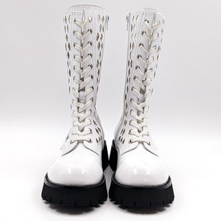 Jeffrey Campbell Women Demode White Combat Patent Leather Boots size 8.5 NEW