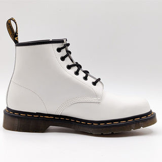 Dr Martens Unisex 101 Yellow Stitch 6 Eyelet White Leather Combat Boots M9 W10