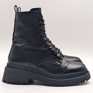 Topshop Women Faux Leather Platform Black Combat Boots EUR 41 US 10