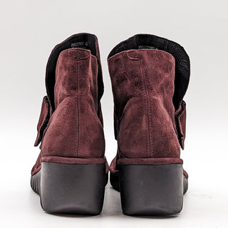 Fly London Wmn Lobe Hook Loop Burgundy Leather Wedge Lug Boots 10-10.5US EUR 41