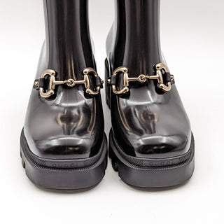 Gucci Women Horsebit Black Rubber Waterproof Platform Lug Boots size 9 EUR 39