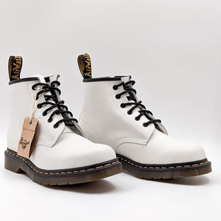 Dr Martens Unisex 101 Yellow Stitch 6 Eyelet White Leather Combat Boots M9 W10