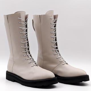 Lita by Ciara Women Italian Leather Ivory Combat Boots size 6US EUR37