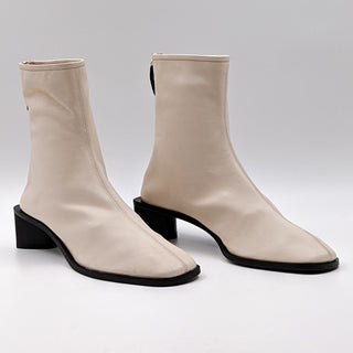 Acne Studios Women Logo Square Toe Lambskin Ivory Leather Boots size 9.5US 40EU