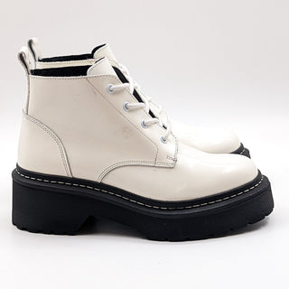 Steve Madden Women Lillian White Platform Leather Combat Boots size 10 NEW