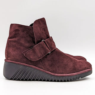 Fly London Wmn Lobe Hook Loop Burgundy Leather Wedge Lug Boots 10-10.5US EUR 41