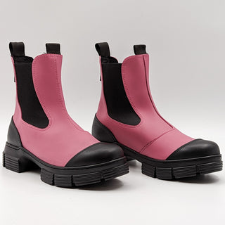Ganni Women Retro City Pink Black Rubber Platform Chelsea Boots Size 6.5US 37 EUR