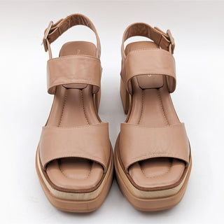 Paloma Barcelo Women Margoti Buckle Platform Beige Leather Sandals sz 11US 41EUR