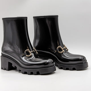 Gucci Women Horsebit Black Rubber Waterproof Platform Lug Boots size 9 EUR 39