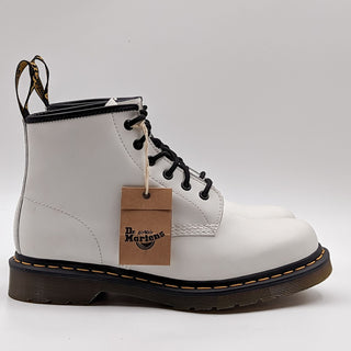 Dr Martens Unisex 101 Yellow Stitch 6 Eyelet White Leather Combat Boots M9 W10