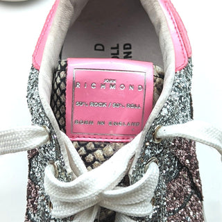 John Richmond Women Grey Pink Glitter Rock&Roll Sneakers Size EUR 38 US 8