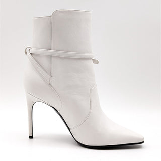 OFF-White Women Zip Tie White Leather Ankle Heel Boots size 7-7.5US EUR 38 NEW