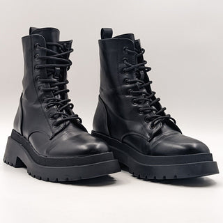 Topshop Women Faux Leather Platform Black Combat Boots EUR 41 US 10