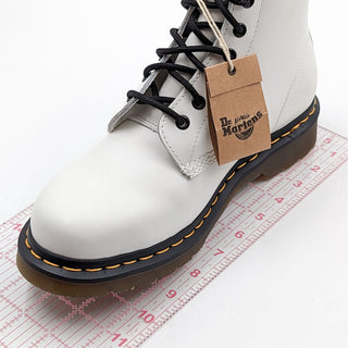 Dr Martens Unisex 101 Yellow Stitch 6 Eyelet White Leather Combat Boots M9 W10