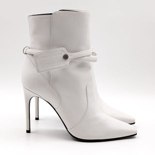 OFF-White Women Zip Tie White Leather Ankle Heel Boots size 7-7.5US EUR 38 NEW