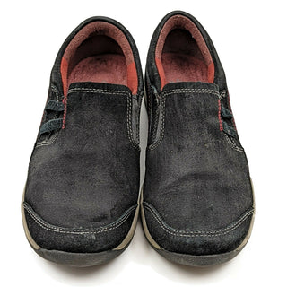 Clarks Women Graham Black Suede Slip-on Walking trainers shoes size 8 EUC
