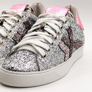 John Richmond Women Grey Pink Glitter Rock&Roll Sneakers Size EUR 38 US 8